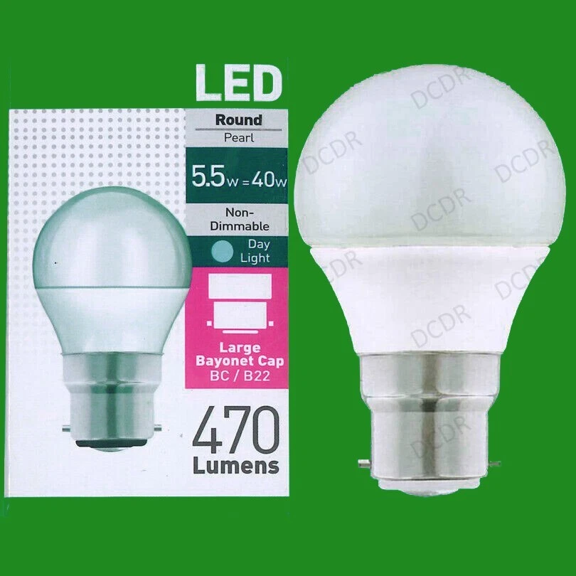 2x 5.5W = 40W LED Pearl Round Light Bulbs BC B22 Lamp 6500K Daylight White - Image 1 of 1