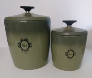 Vintage 2 Metal Canister Set w/Lids WEST BEND Olive Green Mid Century - Picture 1 of 14