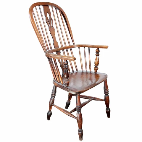 Antique English Georgian Elm High-Back Windsor Armchair c. 1830 Cover