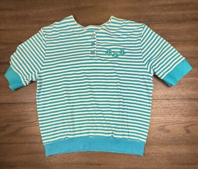 Koret Vintage Embroidered Floral StripeShort Sleeve  Button Front Top Size XS - Image 1 of 4