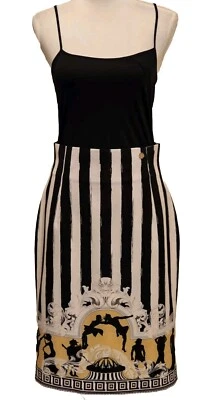 Luxury Gianni Versace Collection Black & White Humbug Stripe Midi Skirt  Sz 10 - Image 1 of 4