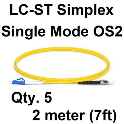 Qty. 5 2m (7ft) Fiber Patch Cable, LC UPC to ST UPC, Simplex  Single Mode - Image 1 of 4