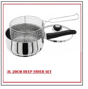 SET FRIGGITRICE 3L 20CM 3PZ PADELLA TRUCIOLI INDUZIONE PENTOLA ACCIAIO INOX + COPERCHIO E CESTELLO - Foto 1 di 1