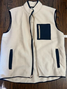 NWT OLD NAVY Men's Fleece Full Zip Vest w/ Pockets Ivory w/ Blue Trim Size XL - Picture 1 of 4