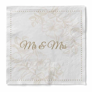 Serviette "Mr & Mrs (Blume)" aus Tissue 33 x 33 cm, 100 Stück - Hochzeit - Bild 1 von 4