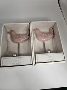 2 Pottery Barn Kids Ceramic Pink Bird Wall Hook Crochet New - Picture 1 of 6