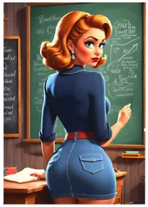 HOT FOR TEACHER PINUP * Custom ACEO * Novelty * CARTOON DIVA * Art Card * ATC - Picture 1 of 2