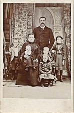 1880-1889 CC Joseph Bourget Family of Six, Quebec? Canada Sepia Cabinet Photo