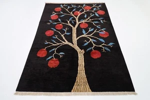 5x7 ft Tree of life black Area Rug Afghan Hand Knotted Tribal oriental wool rug - Picture 1 of 10