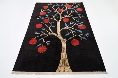 5x7 ft Tree of life black Area Rug Afghan Hand Knotted Tribal oriental wool rug - Image 1 of 4