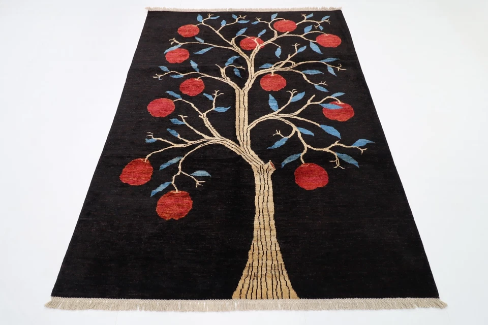 5x7 ft Tree of life black Area Rug Afghan Hand Knotted Tribal oriental wool rug - Image 1 of 4