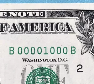 True Binary Low Serial Number Seven Of A Kind 0’s B 00001000 B $1 Dollar Bill . - Picture 1 of 4