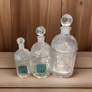 3 Vintage Guerlain Bee Embossed Glass Empty Perfume Bottle | France 1960s - Picture 1 of 4
