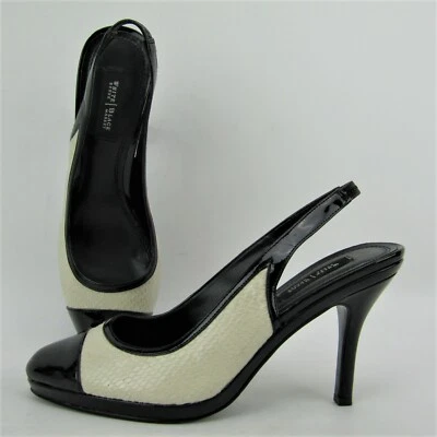 White House Black Market OLIVIA Heel Sz 6 Black White SnakeSkin Slingback Pump - Image 1 of 4