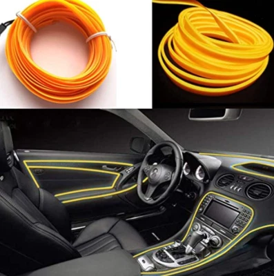 STRISCIA INTERNI LUCE AUTO FIBRA OTTICA 12V DECORAZIONE FILO 5MT GIALLO usb - Immagine 1 di 3