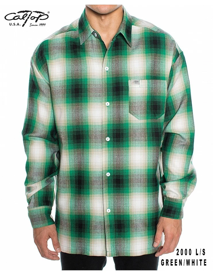 CALTOP OLD SCHOOL FLANNEL VETERANO LONGSLEEVE SHIRT PLAID SM-5X GANGSTER - Image 1 of 4