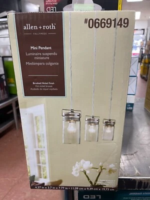 1 Allen & Roth拉丝镍迷你透明玻璃罐悬挂吊坠灯 — 第 1/4 张图片