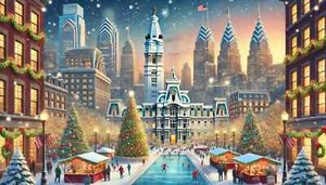 Festliche Weihnachtsszene Wahrzeichen Ai Philadelphia POSTER 24 X 36 ZOLL - Bild 1 von 2