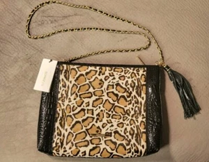 BRAHMIN ROWENA Animl Prnt Calf Hair Black Croc Embssd Gold Chain Strap Purse NWT - Picture 1 of 16