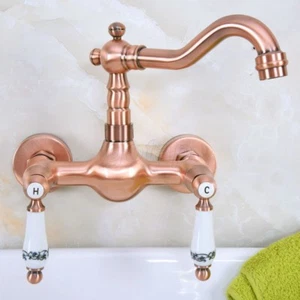 Red Copper  Swivel Wall Mount Bathroom & Kitchen Sink Faucet Mixer Tap Gnf950 - Picture 1 of 8