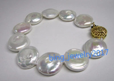 7.5-8" Gorgeous AAA+ 16-17mm natural south sea White baroque pearl bracelet 14k - Image 1 of 4