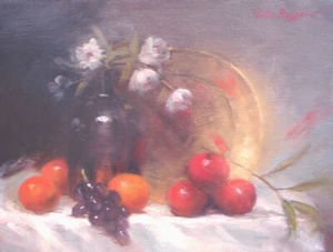 PINTURA AL ÓLEO CONTEMPORÁNEA ORIGINAL Bodegón 12" x 16" MANZANAS REALISMO Firmado - Imagen 1 de 3