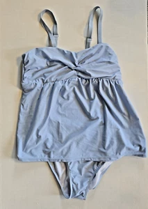 Tankini Flutter Apron Bathing Suit One Piece Set L Baby Blue Criss-Cross Top - Picture 1 of 2