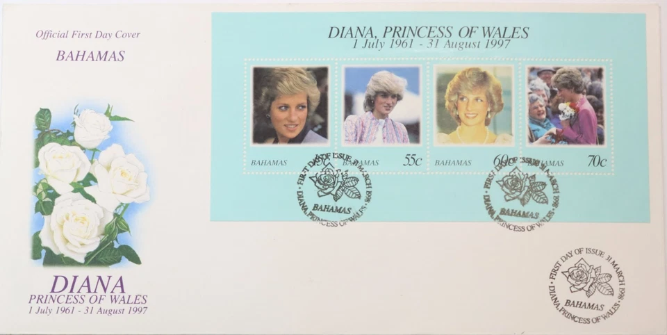 1998 年 BAHAMAS DIANA 沃尔斯公主首日封面邮票 — 第 1/1 张图片