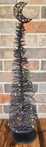 Glittered Black Wire Halloween Tree Moon Topper White Lights 23" - Picture 1 of 4