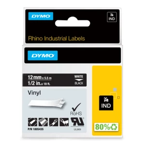 Dymo Rhino Industrial Vinyl Tape 1805435 12mm White on Black - Picture 1 of 1
