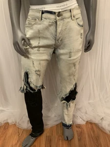 Jeans skinny uomo Valabasas blu e nero effetto invecchiato punk streetwear 36x30 - Foto 1 di 19