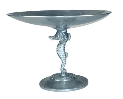 VTG Cellini-Craft Hammered Aluminum Seahorse Pedestal Dish Beautiful - Image 1 of 4