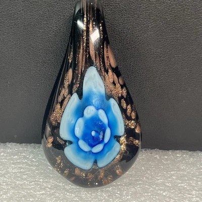 Colgante de vidrio artístico fundido soplado a mano solo plata marrón negro bronce azul lágrima Foto 1 de 4