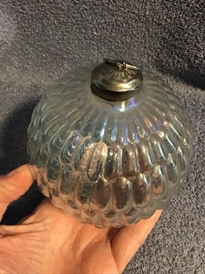 Vtg Glass Christmas Ball Ornament Iridescent Clear Ribbed Design Kubel Style MCM - Picture 1 of 7