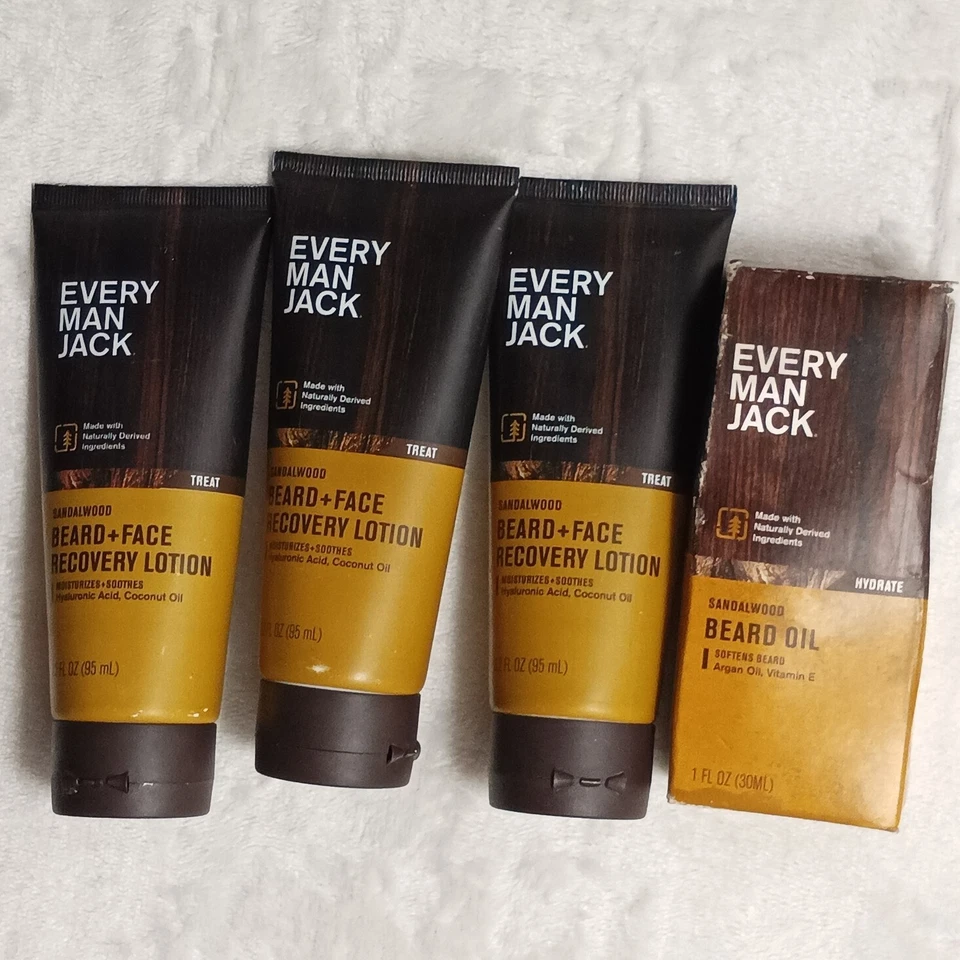 Every Man Jack Skin Face Recovery Lotion & Beard Oil Sandalwood Bundle Lot - Image 1 of 4