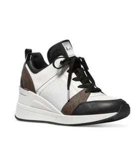 Sneakers Michael Kors Georgie Trainer con zeppa bianco ottico/marrone/nero taglia 7,5 - Foto 1 di 8