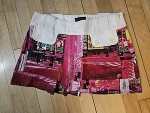 VTG 2003 Custo Barcelona Y2K retro mod low-rise pleated mini Graphic skirt Sz 4 - Picture 1 of 10