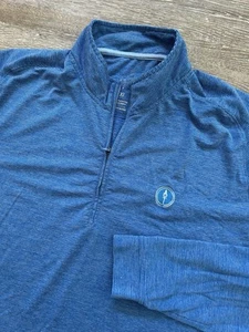 Travis Mathew Performance 1/4 Zip Pullover Sweater Heather Blue Golf XL Logo - Picture 1 of 6