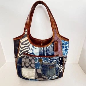 Coach Vintage 10810 Patchwork Ergo Blue Multi Hobo shoulder bag purse Denim - Picture 1 of 23