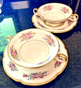 Set Castleton Porzellan Bouquet Sahne Suppenschalen mit Untertassen, Top Zustand - Bild 1 von 4