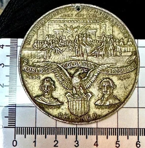 X445:  1893 Rarer WORLD'S FAIR COLUMBIAN EXPOSITION Large Medal in White Metal - Picture 1 of 2