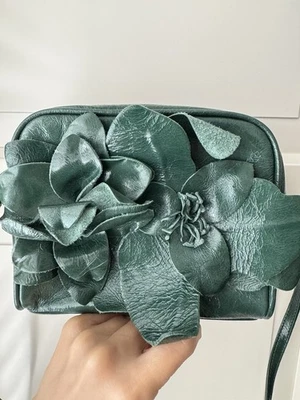 NWT Zara Forest Green Leather Floral Flower Crossbody Shoulder Bag, Retail $169 - Image 1 of 3