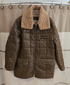 Rare CAMPUS Men’s Brown Full Zip Quilted Puffer Coat 44 Long Sherpa Collar USA - Picture 1 of 10