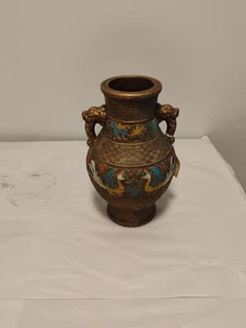 Jarrón/urna japonesa Cloisonne Champleve de bronce, 12" de alto, vintage, hecha en Japón - Imagen 1 de 16