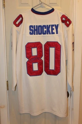 Camiseta Reebok blanca 2002 New York Giants Jeremy Shockey (80) manga 3/4 cosida Foto 1 de 4