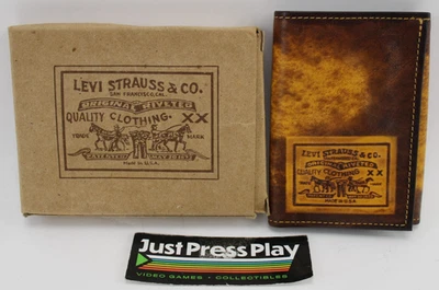 Винтажный 80-х Levi Strauss кожи + джинсовой ткани тройной бумажник ультра редкая! Новый из старых запасов - Изображение 1 из 4