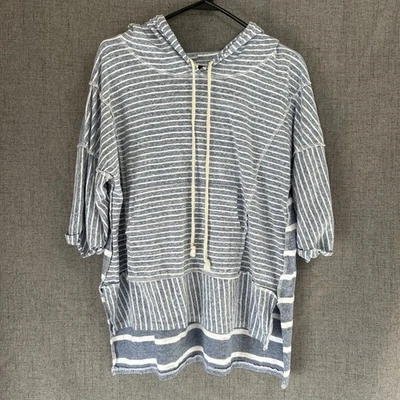 Umgee Women’s Hooded Top Sz S Coastal Lagenlook Oversized Pockets Beach Striped - Image 1 of 4
