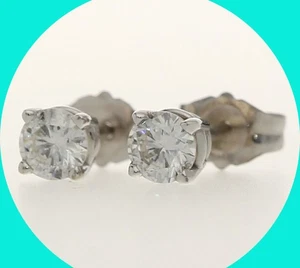 Natural Diamond Stud Earrings .33CT 14K WG Round Brilliant Studs - Picture 1 of 6