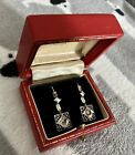 Antique Art Deco 1920s Boxed 15ct Gold And Platinum And Diamond Earrings 15k 625