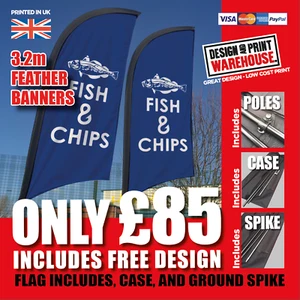 Fish and chips, outdoor banner printed sign feather flag barber shop promotion - Picture 1 of 7